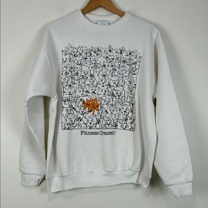 Vintage Tultex Women’s Large Cat Exercise Graphic Crewneck Sweatshirt White VTG